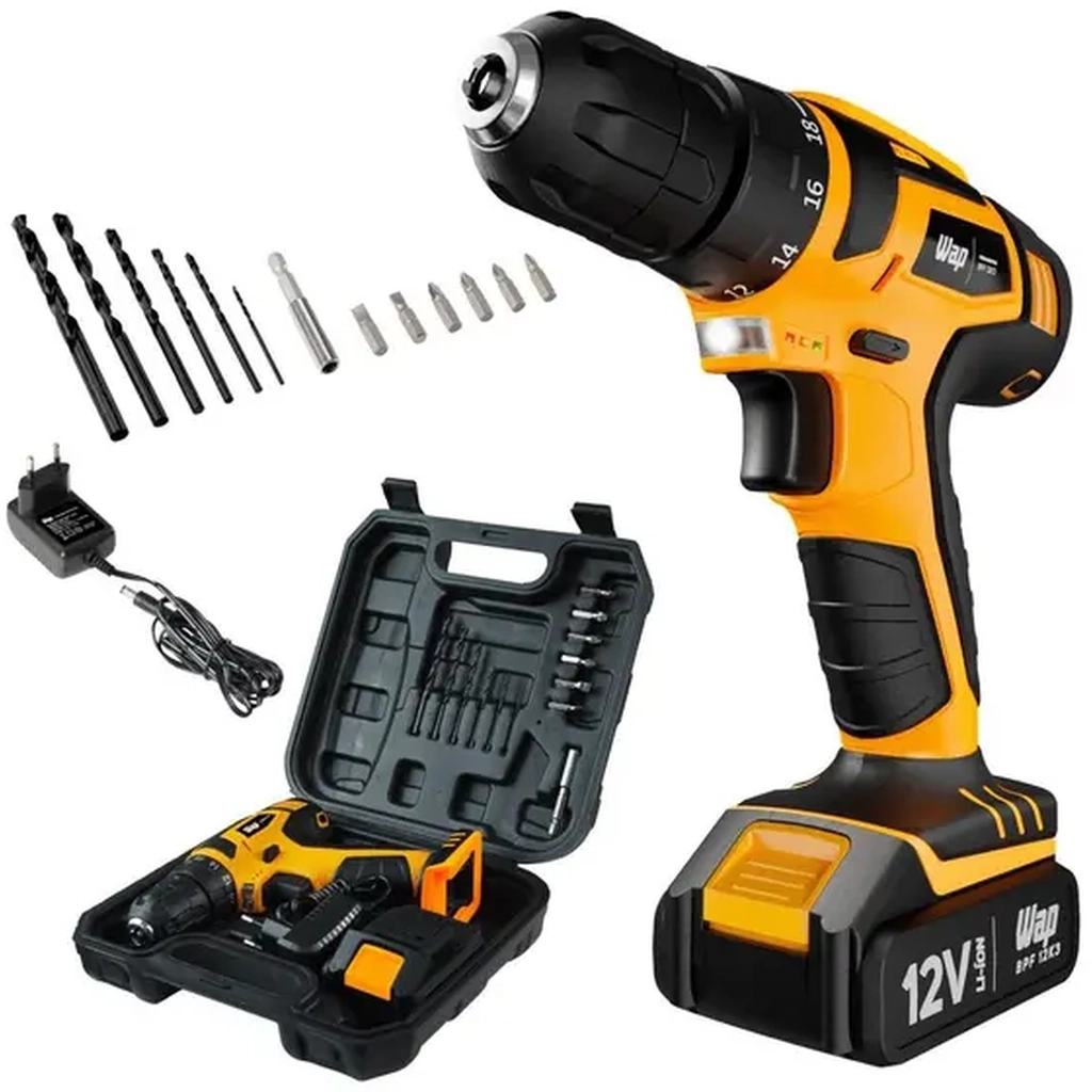 Furadeira e Parafusadeira Wap a Bateria 12V com Maleta 13 Peças
